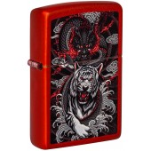 Зажигалка ZIPPO Dragon Tiger Design с покрытием Metallic Red, латунь/сталь, красная, 38x13x57 мм