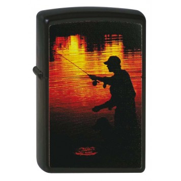 Зажигалка ZIPPO Рыбак, с покрытием Black Matte, латунь/сталь, чёрная, матовая, 38x13x57 мм