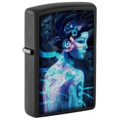 Зажигалка ZIPPO Cyborg Woman с покрытием Black Light, латунь/сталь, черная, матовая 38x13x57 мм