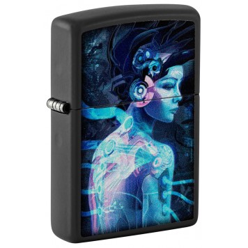 Зажигалка ZIPPO Cyborg Woman с покрытием Black Light, латунь/сталь, черная, матовая 38x13x57 мм