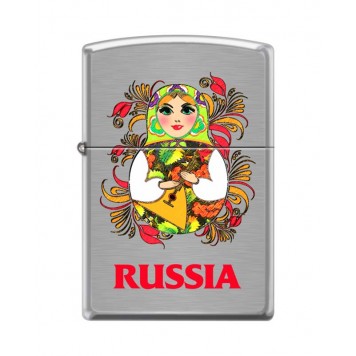 Зажигалка ZIPPO Русская Матрёшка, с покрытием Brushed Chrome, латунь/сталь, серебристая, 38x13x57 мм