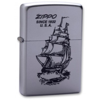 Зажигалка ZIPPO Boat-Zippo, с покрытием Satin Chrome™, латунь/сталь, серебристая, 38x13x57 мм