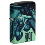 Зажигалка ZIPPO Mermaid Design с покрытием 540 Matte, латунь/сталь, черная, матовая, 38x13x57 мм