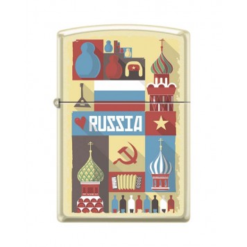 Зажигалка ZIPPO Открытка из России, с покрытием Cream Matte, латунь/сталь, кремовая, 38x13x57 мм