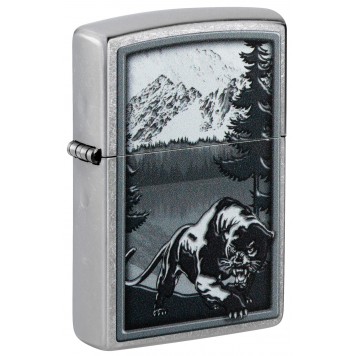 Зажигалка ZIPPO Mountain Lion с покрытием Street Chrome, латунь/сталь, серебристая, 38x13x57 мм