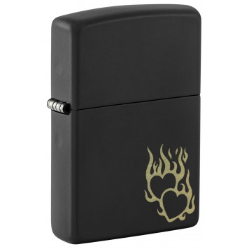 Зажигалка ZIPPO Fire Heart с покрытием Black Matte, латунь/сталь, черная, матовая, 38x13x57 мм