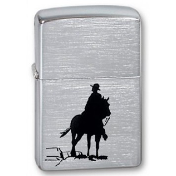 Зажигалка ZIPPO Bronco Cowboy, с покрытием Brushed Chrome, латунь/сталь, серебристая, 38x13x57 мм