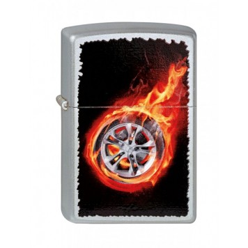 Зажигалка ZIPPO Tire On Fire, с покрытием Satin Chrome™, латунь/сталь, серебристая, 38x13x57 мм