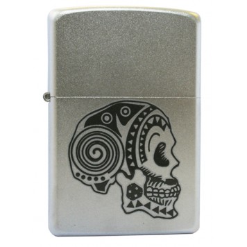Зажигалка ZIPPO Tattoo Skull, с покрытием Satin Chrome™, латунь/сталь, серебристая, 38x13x57 мм