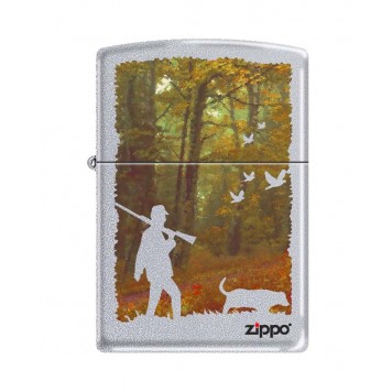 Зажигалка ZIPPO Осенняя охота, с покрытием Satin Chrome™, латунь/сталь, серебристая, 38x13x57 мм