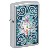 Зажигалка ZIPPO Lotus Flower с покрытием High Polish Chrome, латунь/сталь, серебристая, 38x13x57 мм