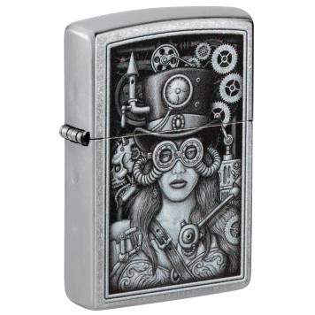 Зажигалка ZIPPO Steampunk с покрытием Street Chrome, латунь/сталь, серебристая, 38x13x57 мм