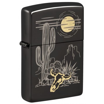 Зажигалка ZIPPO Western с покрытием High Polish Black, латунь/сталь, черная, глянцевая, 38x13x57 мм