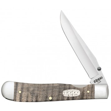 Нож перочинный ZIPPO Natural Curly Maple Wood Trapperlock, 105 мм, бежевый + ЗАЖИГАЛКА ZIPPO 207