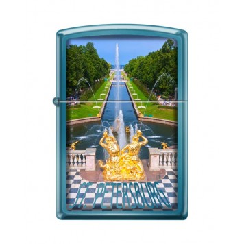 Зажигалка ZIPPO Петергофский фонтан, с покрытием Sapphire™, латунь/сталь, синяя, 38x13x57 мм