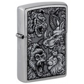 Зажигалка ZIPPO Jungle Design с покрытием Street Chrome, латунь/сталь, серебристая, 38x13x57 мм