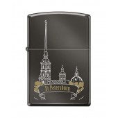 Зажигалка ZIPPO Петропавловская крепость, с покрытием Black Ice®, латунь/сталь, чёрная, 38x13x57 мм