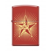 Зажигалка ZIPPO Серп и Молот и Звезда, с покрытием Red Matte, латунь/сталь, красная, 38x13x57 мм
