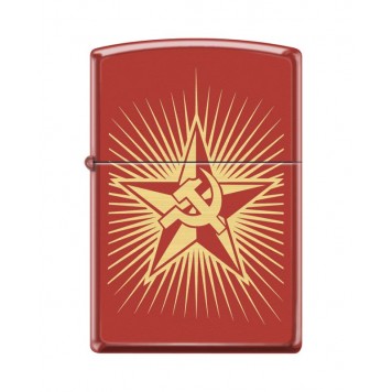 Зажигалка ZIPPO Серп и Молот и Звезда, с покрытием Red Matte, латунь/сталь, красная, 38x13x57 мм