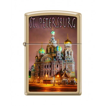 Зажигалка ZIPPO Храм Спаса-на-Крови, с покрытием High Polish Brass, латунь/сталь, 38x13x57 мм