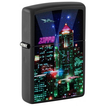 Зажигалка ZIPPO Cyber City с покрытием Black Matte, латунь/сталь, черная 38x13x57 мм