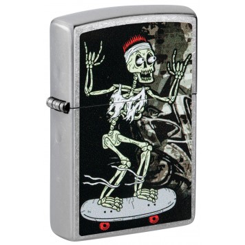 Зажигалка ZIPPO Skateboard Design с покрытием Street Chrome, латунь/сталь, серебристая, 38x13x57 мм