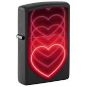 Зажигалка ZIPPO Hearts Design с покрытием Black Light, латунь/сталь, черная, матовая, 38x13x57 мм