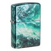 Зажигалка ZIPPO Rogue Wave с покрытием 540 Tumbled Chrome, латунь/сталь, бирюзовая, 38x13x57 мм