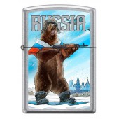 Зажигалка ZIPPO Русский медведь с покрытием Street Chrome™, латунь/сталь, серебристая, 38x13x57 мм