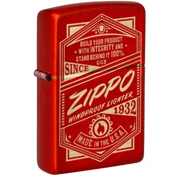 Зажигалка ZIPPO Classic с покрытием Metallic Red, латунь/сталь, красная, 38x13x57 мм