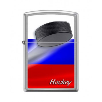 Зажигалка ZIPPO Российский хоккей, с покрытием Brushed Chrome, латунь/сталь, серебристая, 38x13x57 м