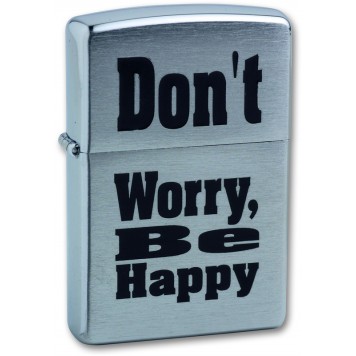 Зажигалка ZIPPO Don`t Worry, с покрытием Brushed Chrome, латунь/сталь, серебристая, 38x13x57 мм